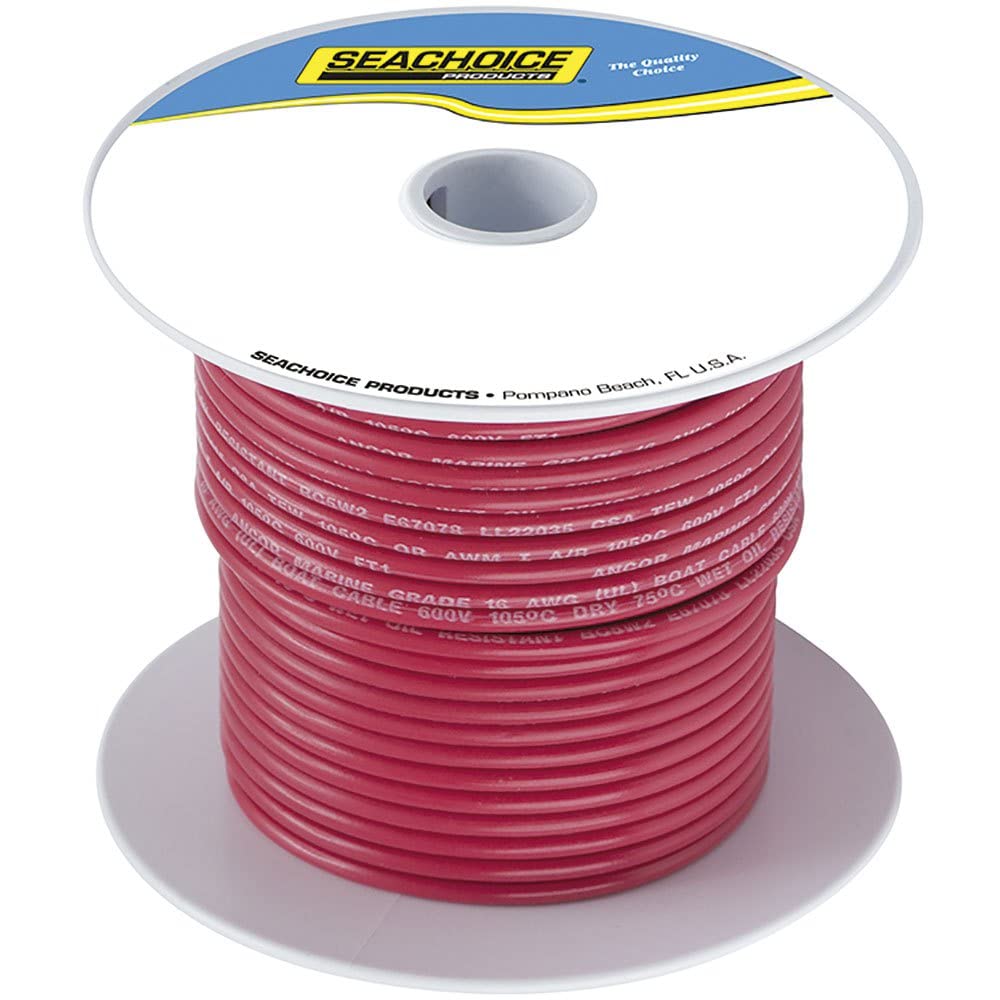 Seachoice 50-63053 Tinned Copper Marine Wire, 8 AWG, Red, 100'