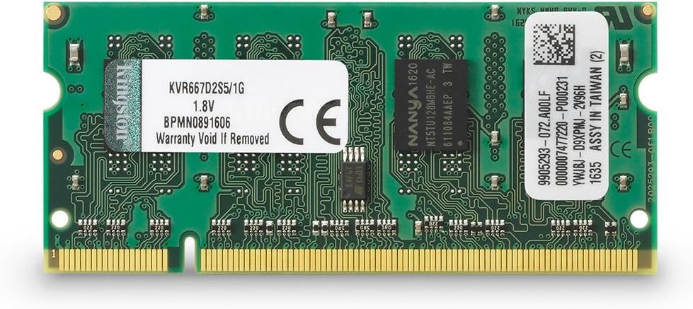 Kingston 1GB DDR2 SO-DIMM DDR2 667 (PC2 5300) 200-Pin Laptop Memory - KVR667D2S5/1G