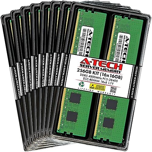 A-Tech 256GB Kit (16x16GB RAM for Dell PowerEdge C6620, HS5610, R660xs, R760xa, R760xd2, R860, R960, T560, XE9640, XE9680 | DDR5 4800MHz PC5-38400 EC8 RDIMM 1Rx8 ECC Registered Server Memory Upgrade