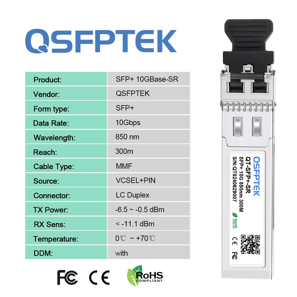10G SFP+ SR Networking Transceiver, 10Gbase-SR Optical Module, 10gbs Multimode 850nm 10GE Gigabit Ethernet Mini GBIC for Cisco SFP-10G-SR, Ubiquiti UF-MM-10G, Netgear, Fortinet, Mikrotik, Supermicro