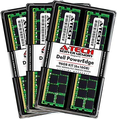 A-Tech 64GB (4x16GB RAM for Dell PowerEdge R320, R420, R420XR, R520, R620, R720, R720XD, R820, R920 | DDR3 1600MHz ECC-RDIMM PC3-12800 2Rx4 1.5V ECC Registered DIMM Server Memory Upgrade Kit