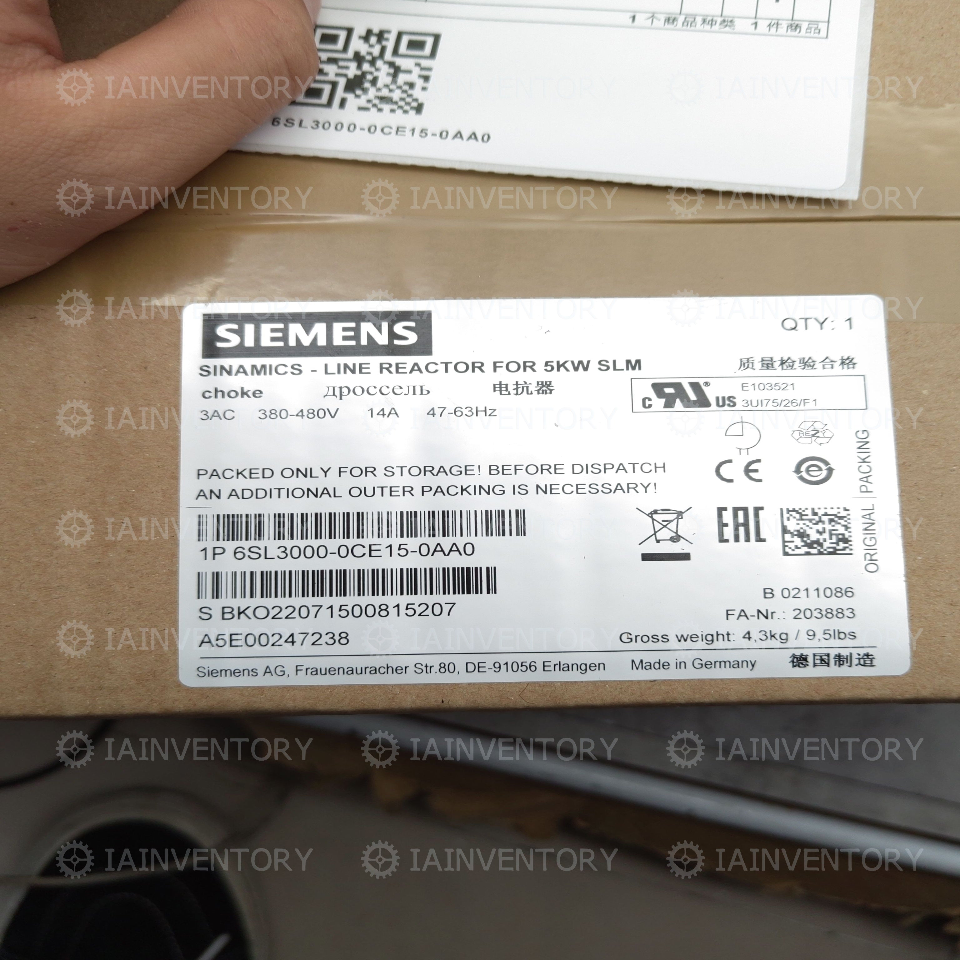 Siemens 6SL3000-0CE15-0AA0 DROSSEL-LINE reactor 6SL3 000-0CE15-0AA0