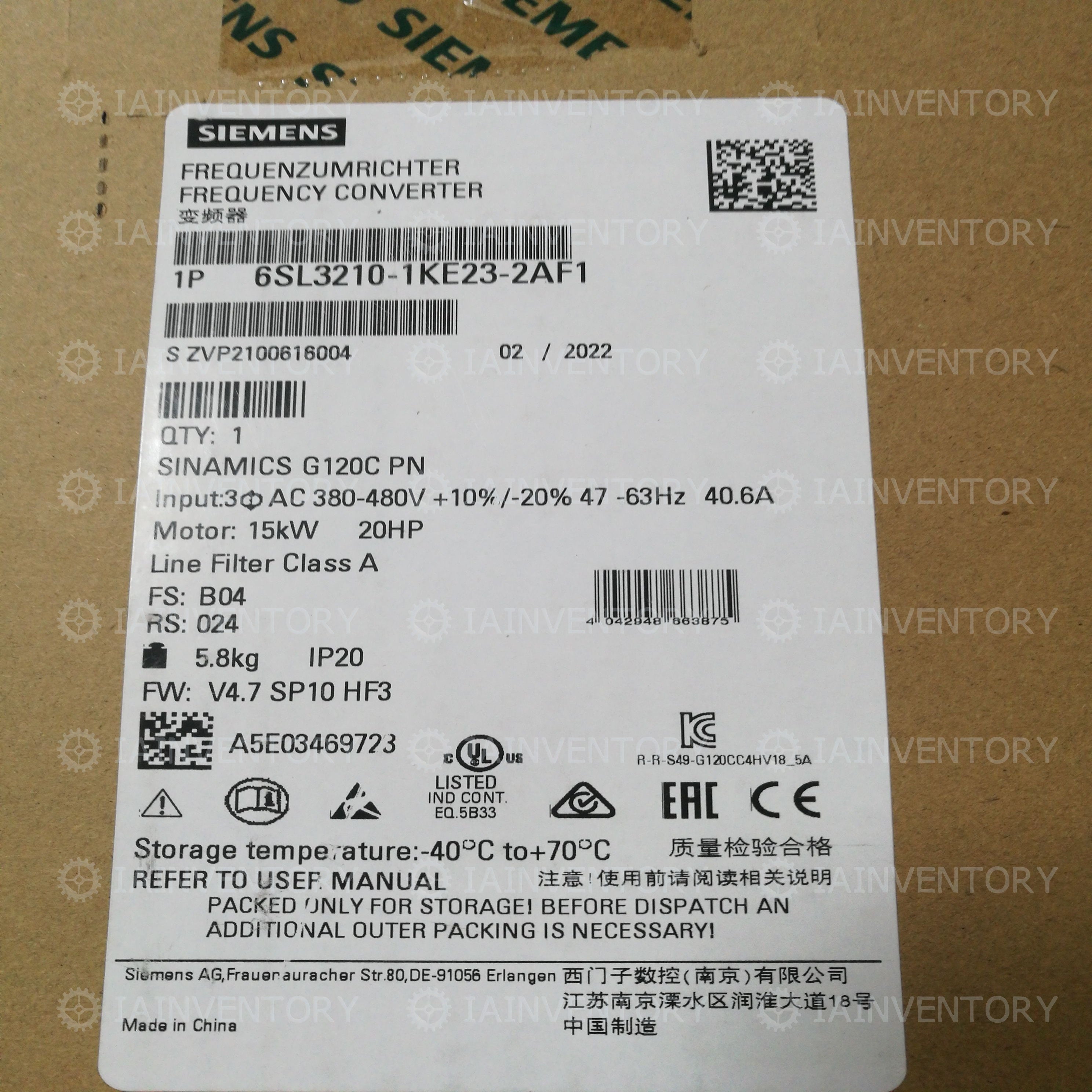 Siemens 6SL3210-1KE23-2AF1 G120 6SL3 210-1KE23-2AF1