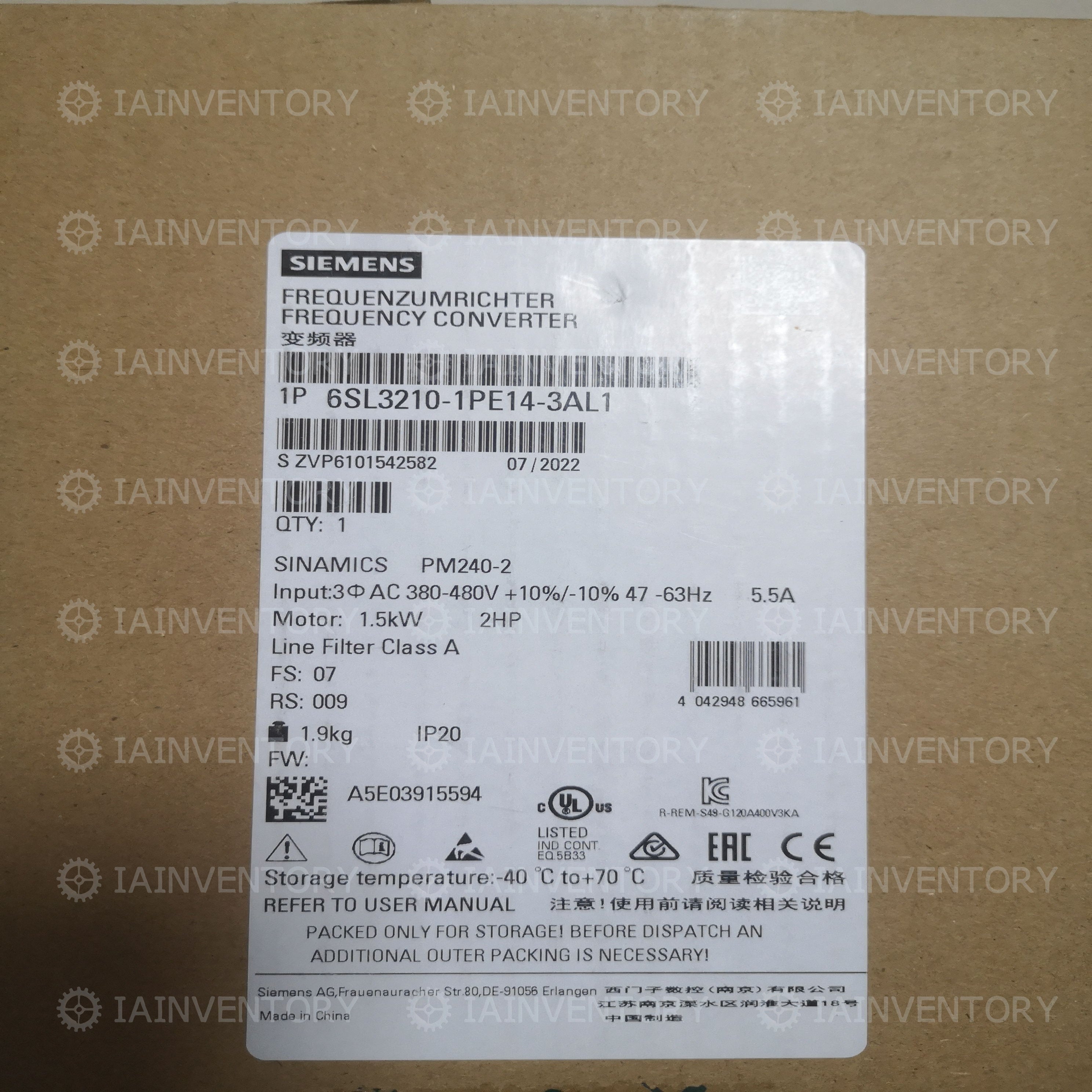 Siemens 6SL3210-1PE14-3AL1 SINAMICS 6SL3 210-1PE14-3AL1