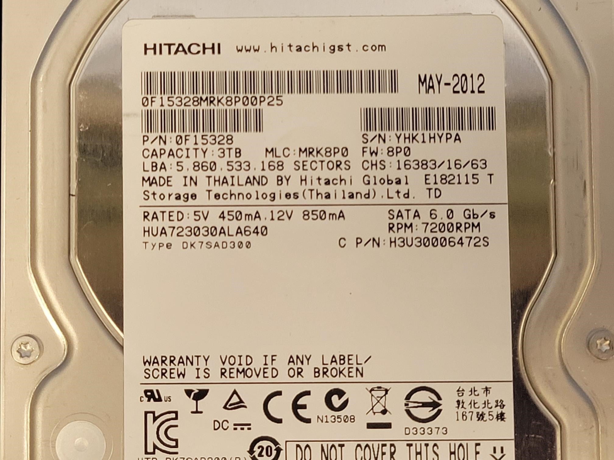 Isilon 3TB 7.2K 6Gb/s SATA 3.5" HDD - 0F15328