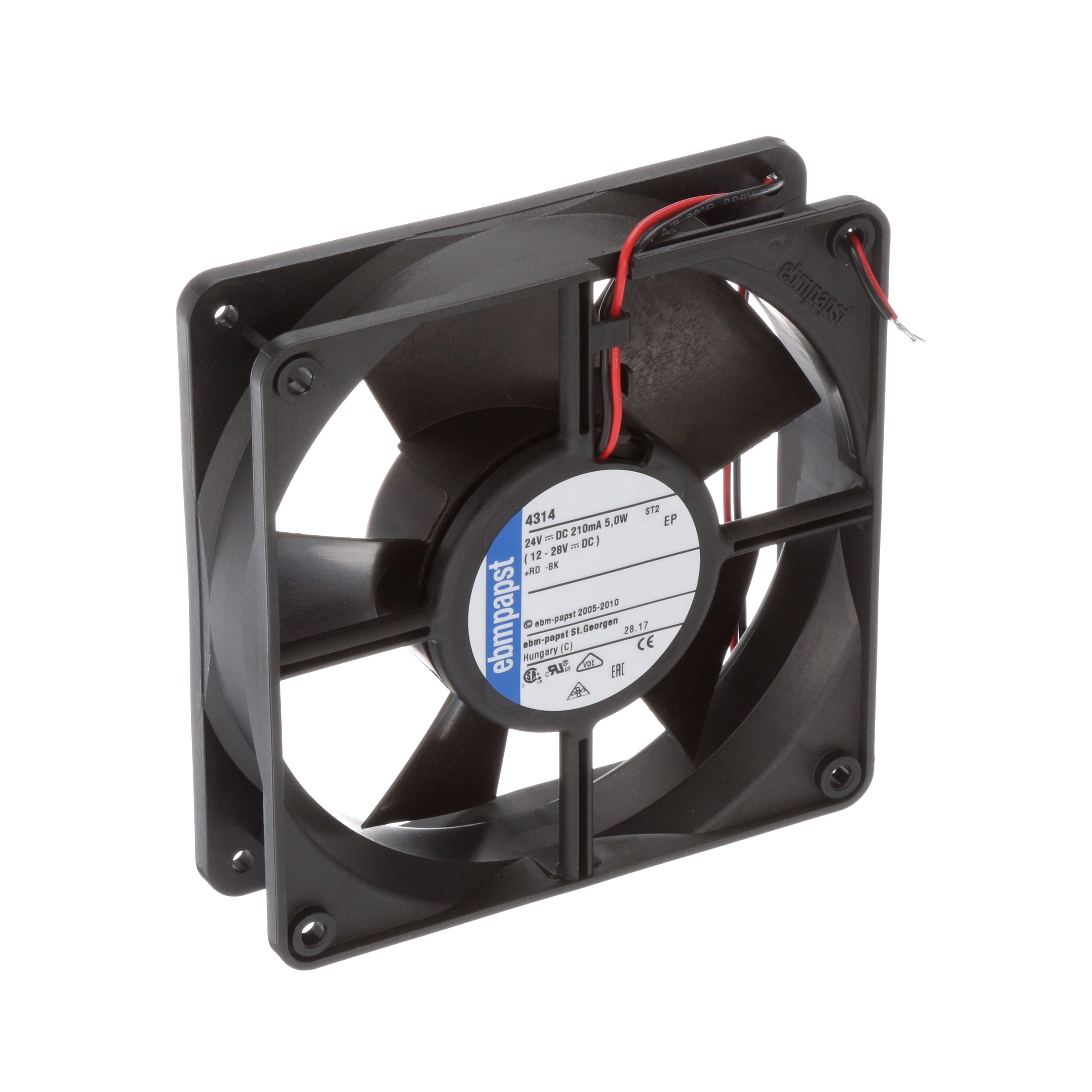 ebm-papst 4314 DC Fan, 24V, 120x120x32mm, 100.1CFM, 5W, 45dBA, 2800RPM, Wire Leads - aloinfousa.com