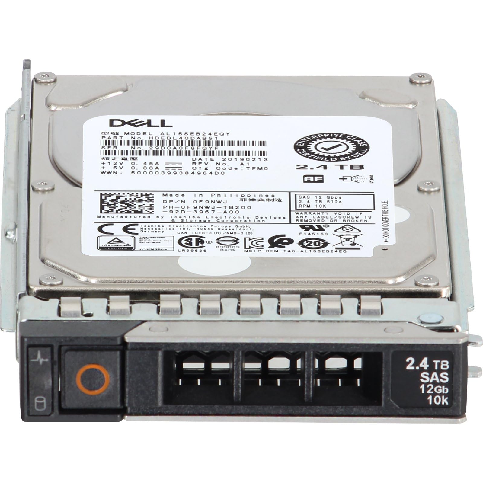Dell 2.4TB 2.5in 10K SAS 12Gbs HDD 512e (F9NWJ) (Renewed)