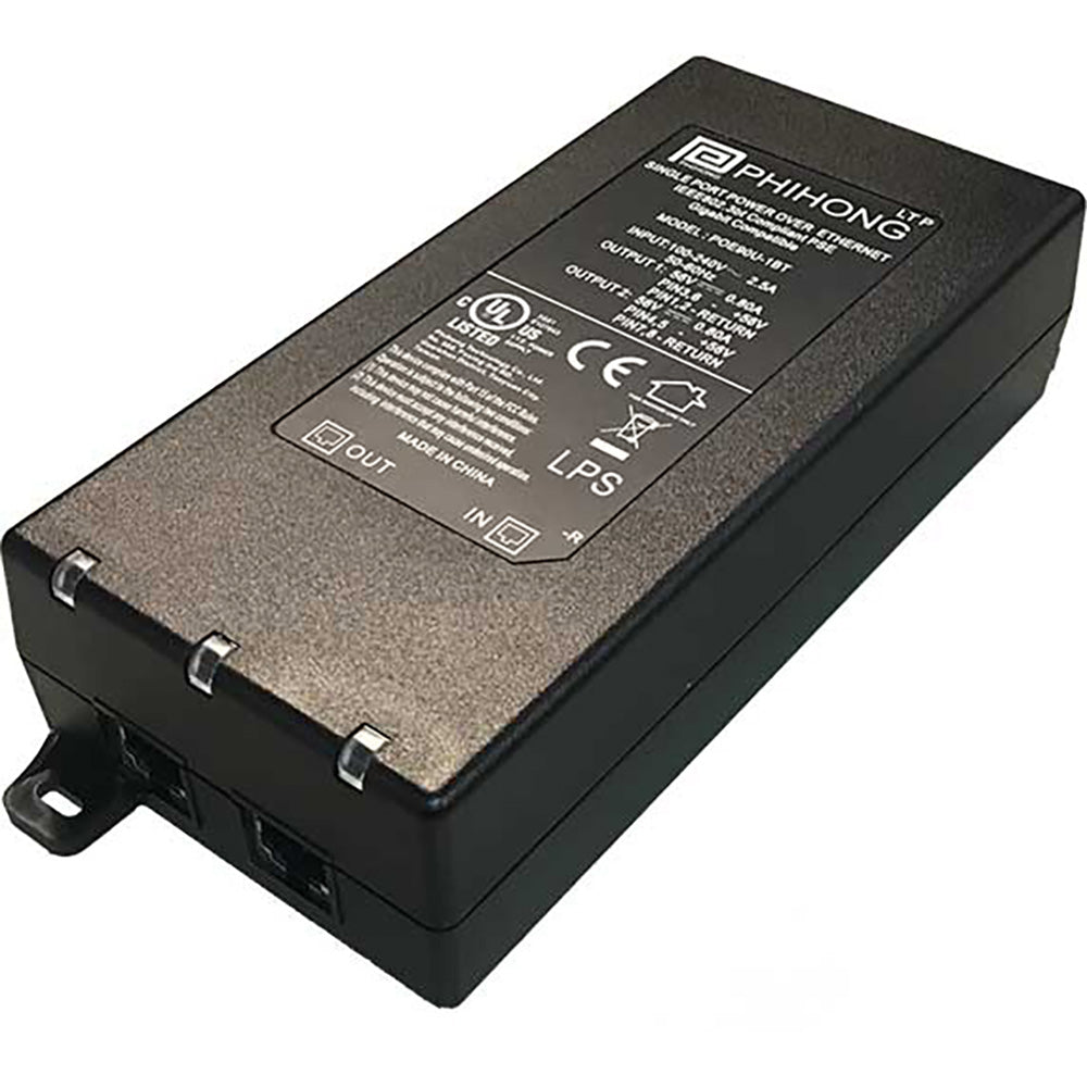 Phihong POE90U-1BT-X-R PoE Midspan, Desktop, IEEE802.3bt, 90W, 56V, 1.6A, 90-264VAC, 10G
