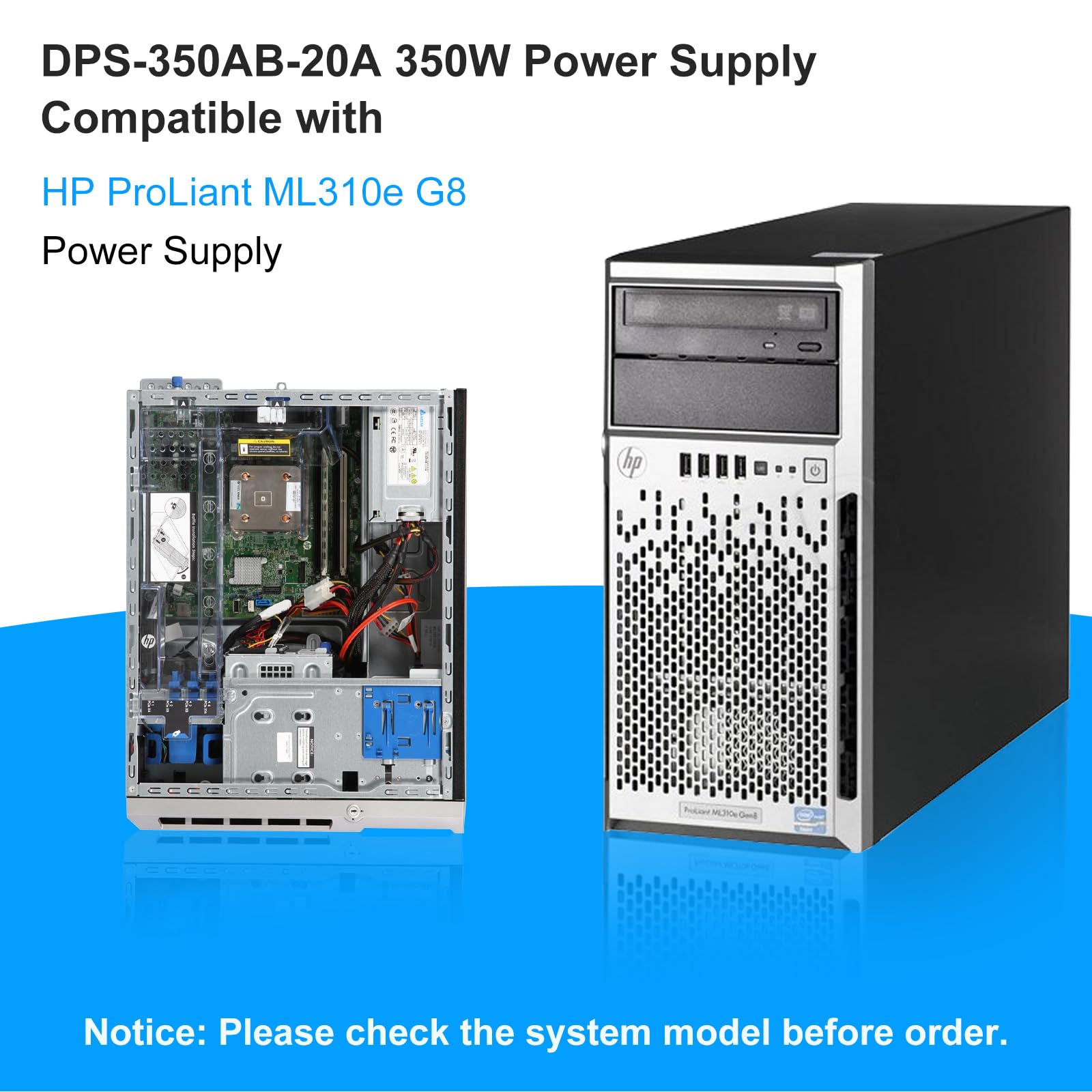 DPS-350AB-20A 350W ATX Power Supply PSU Compatible with HP ProLiant ML310e G8 671310-001 686761-001 DPS-350AB-20 A Power Supply