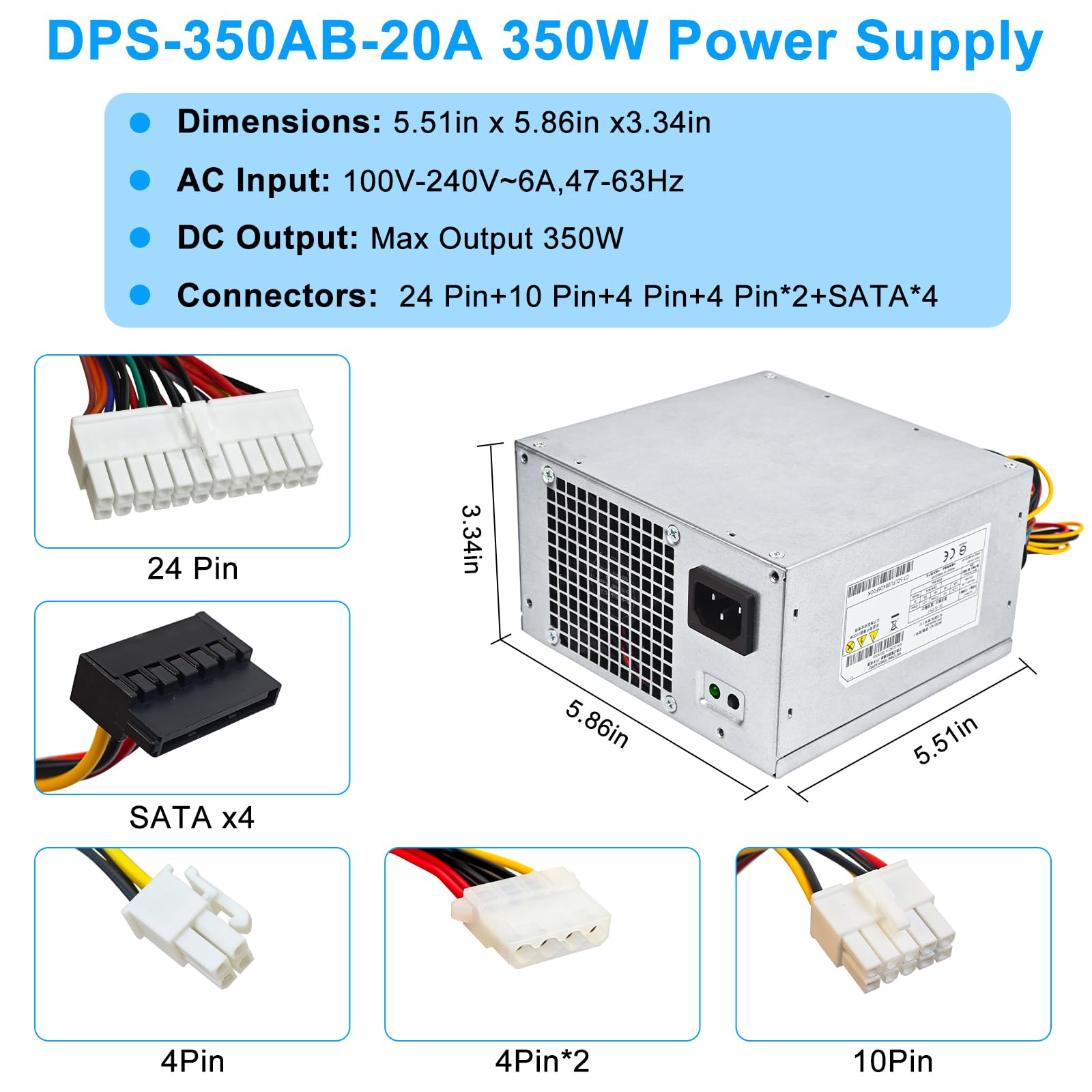 DPS-350AB-20A 350W ATX Power Supply PSU Compatible with HP ProLiant ML310e G8 671310-001 686761-001 DPS-350AB-20 A Power Supply