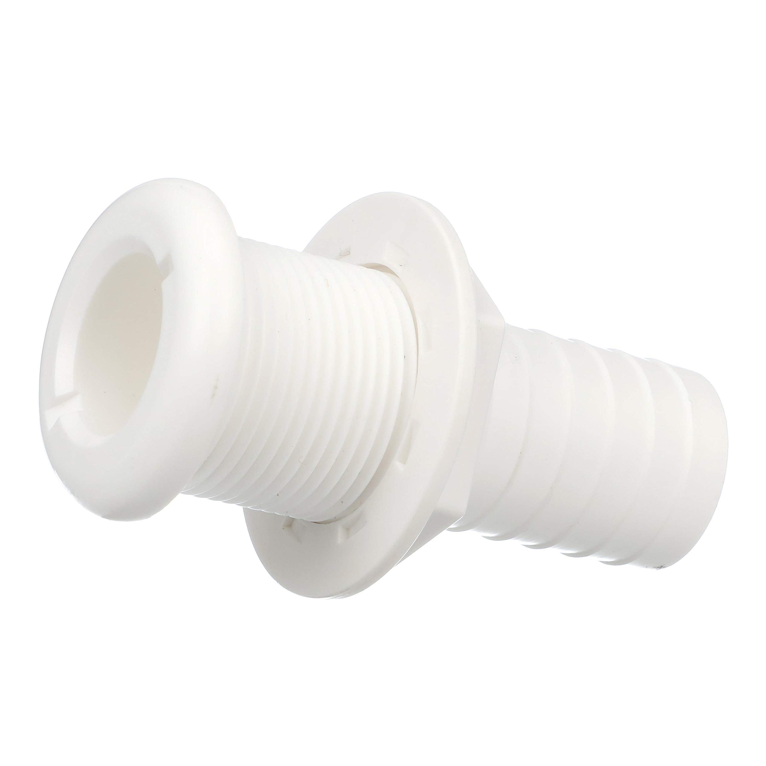 Seachoice 50-18091 Thru-Hull Connector w/ Broad Flange, White Finish, 1.125 In.