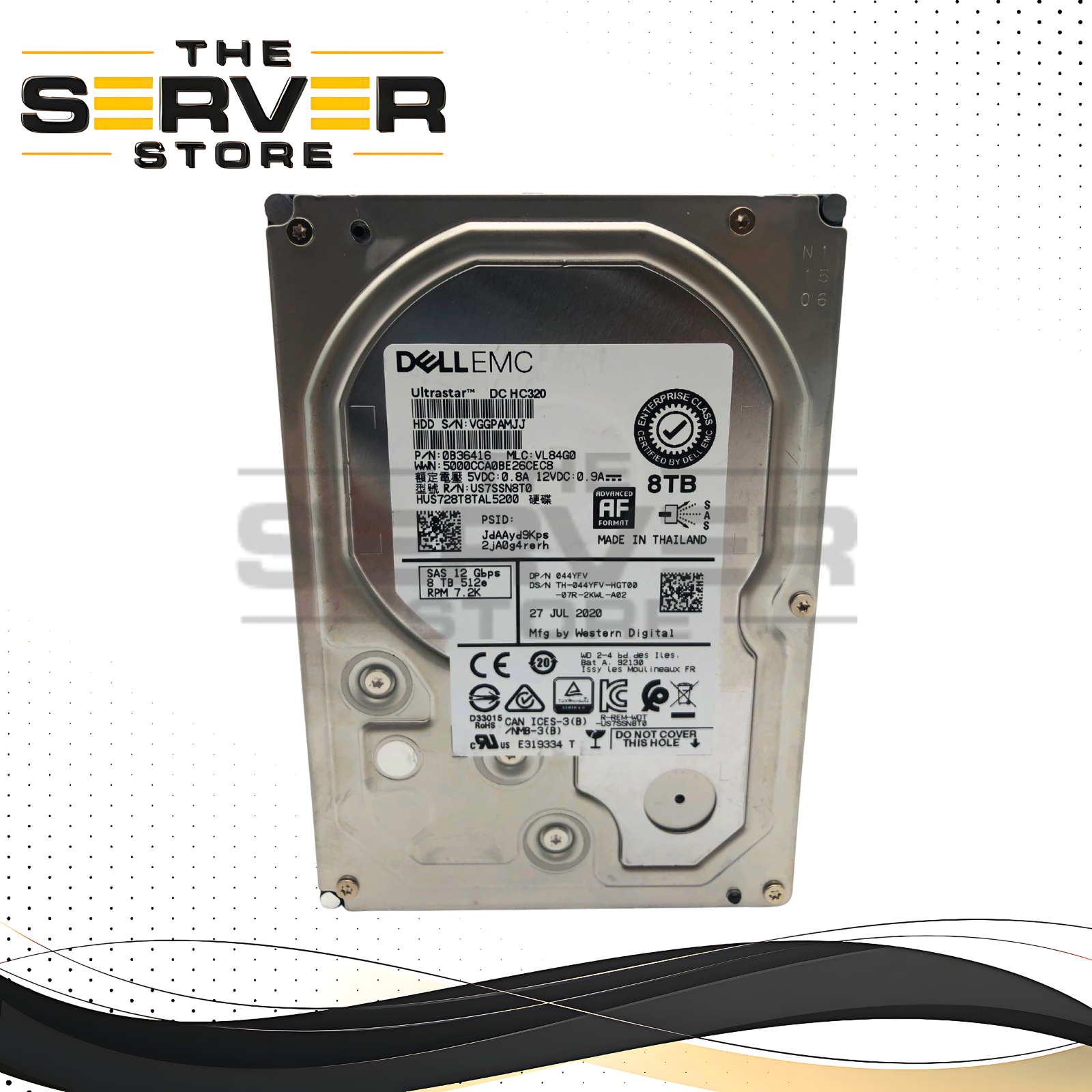 Dell WD Ultrastar DC H320 8TB 7.2K 12Gb/s SAS 3.5" 512e AF HDD 044YFV 44YFV