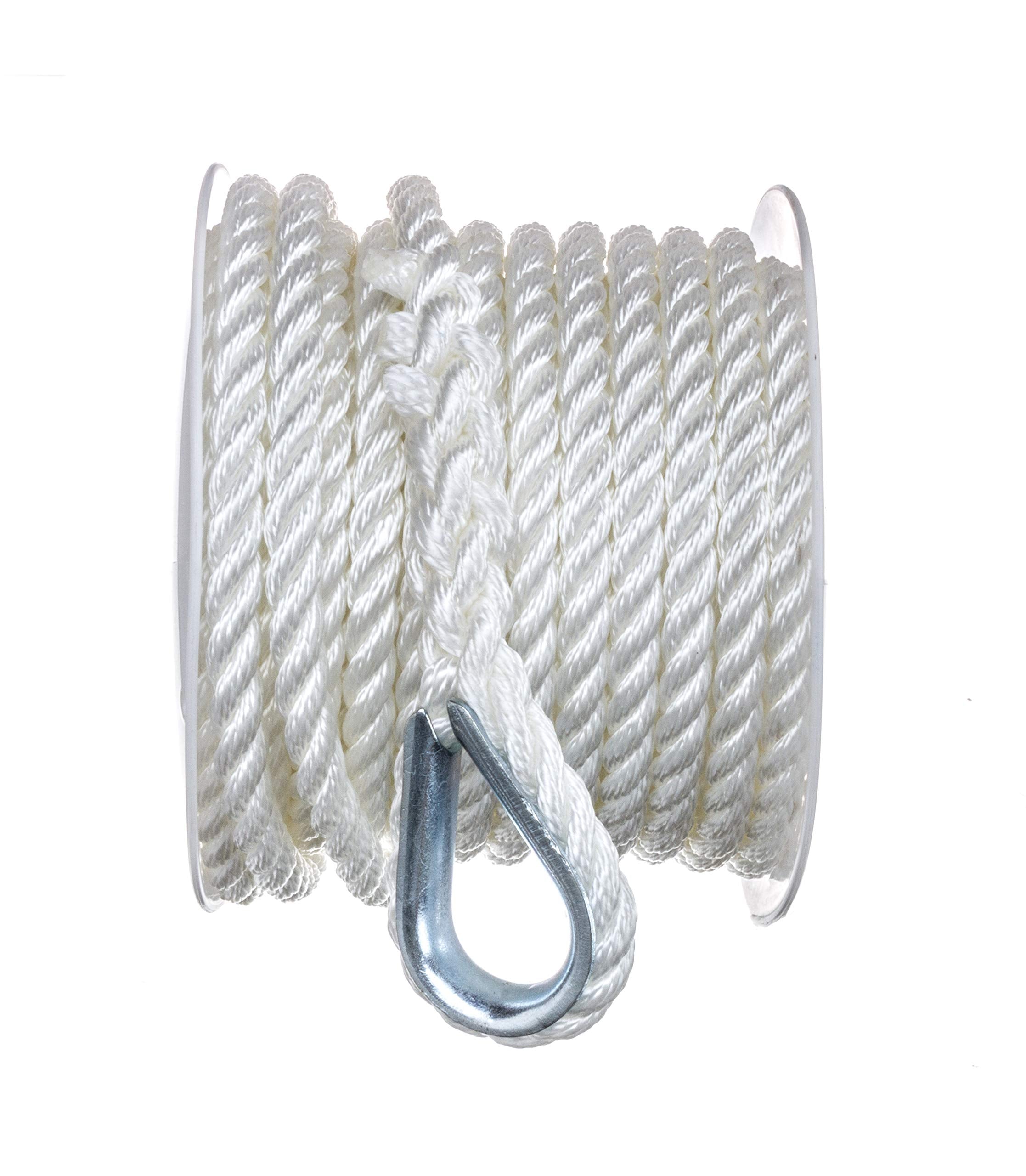 Seachoice 40691 3-Strand Twisted Nylon Anchor Line White, 3/8" x 50'