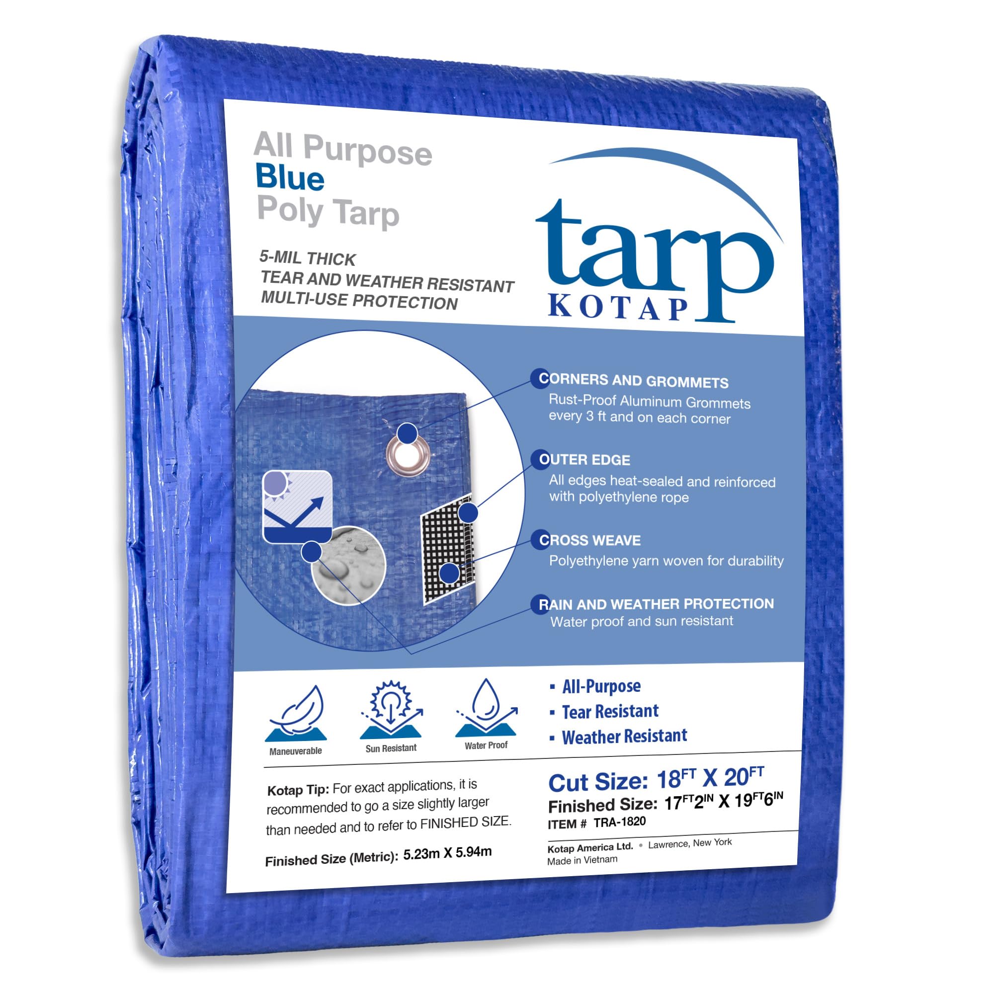 Seachoice TRA-1820 Blue Vinyl Tarp, 18' X 20'