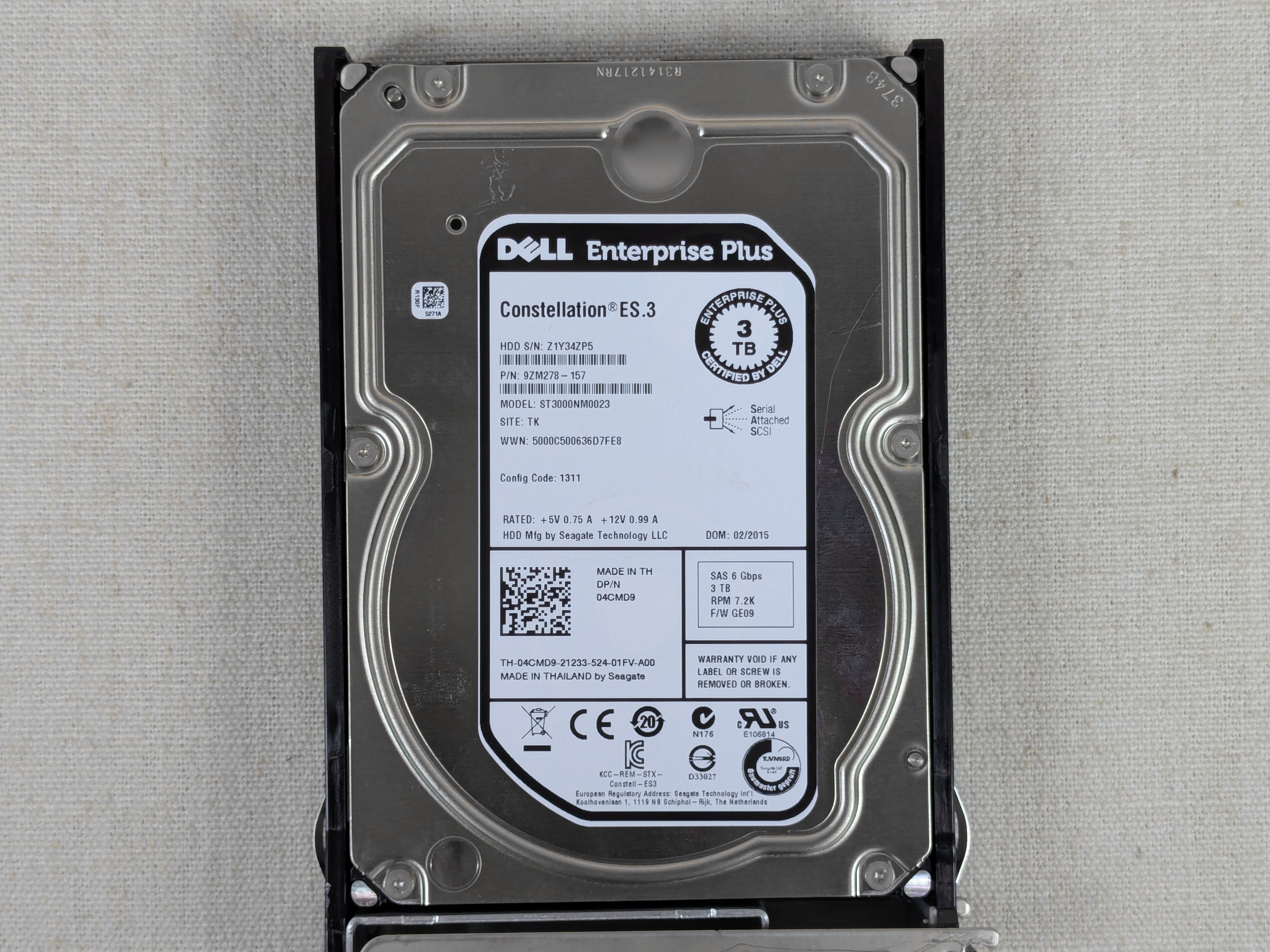 Dell EqualLogic 3TB 7.2K 6Gb/s 3.5" SAS Hard Drive 4CMD9 / ST3000NM0023 PS6500
