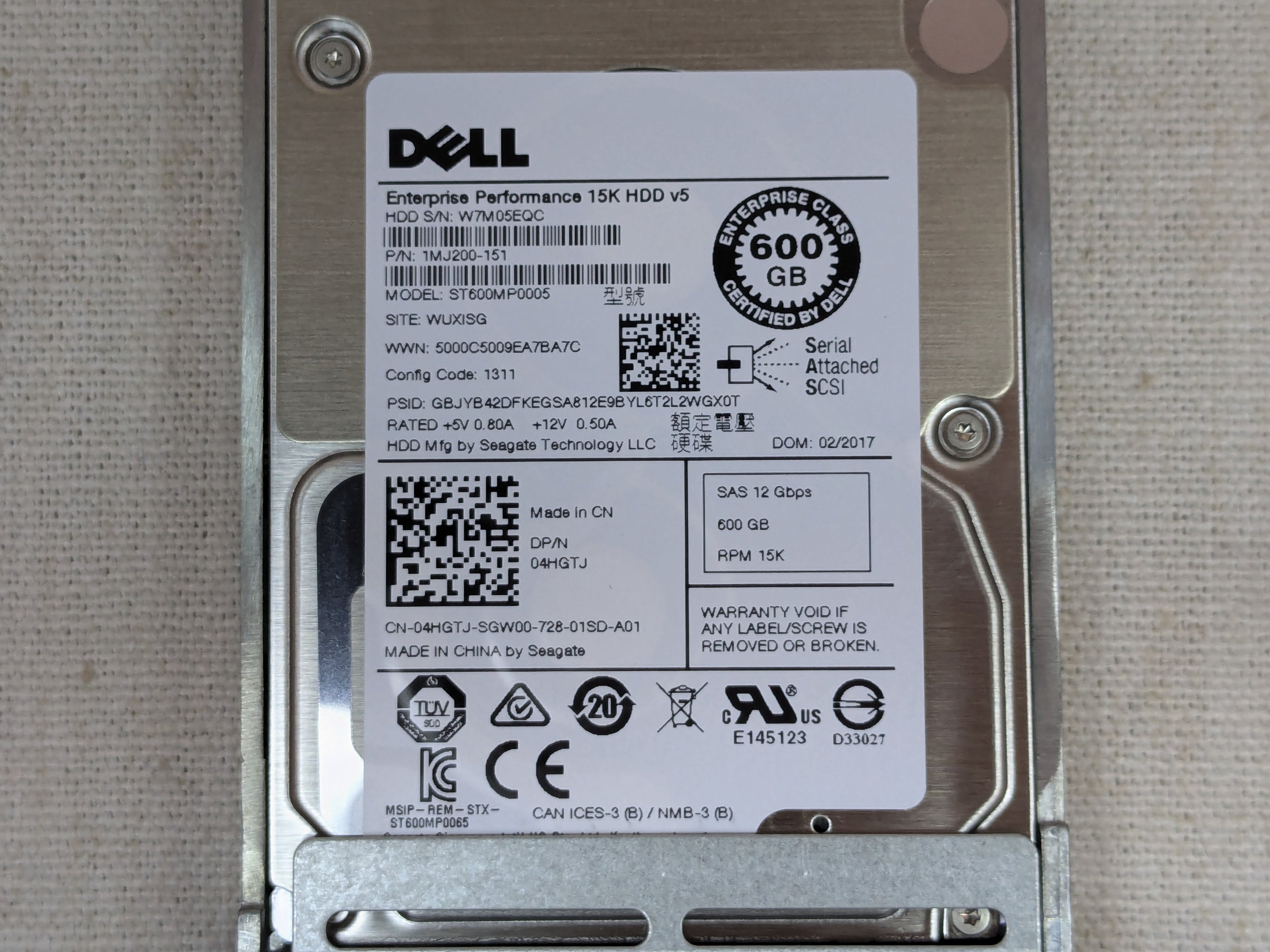 Dell 4HGTJ 600GB 15k 12Gb/s 2.5” SAS Hard Drive Seagate ST600MP0005