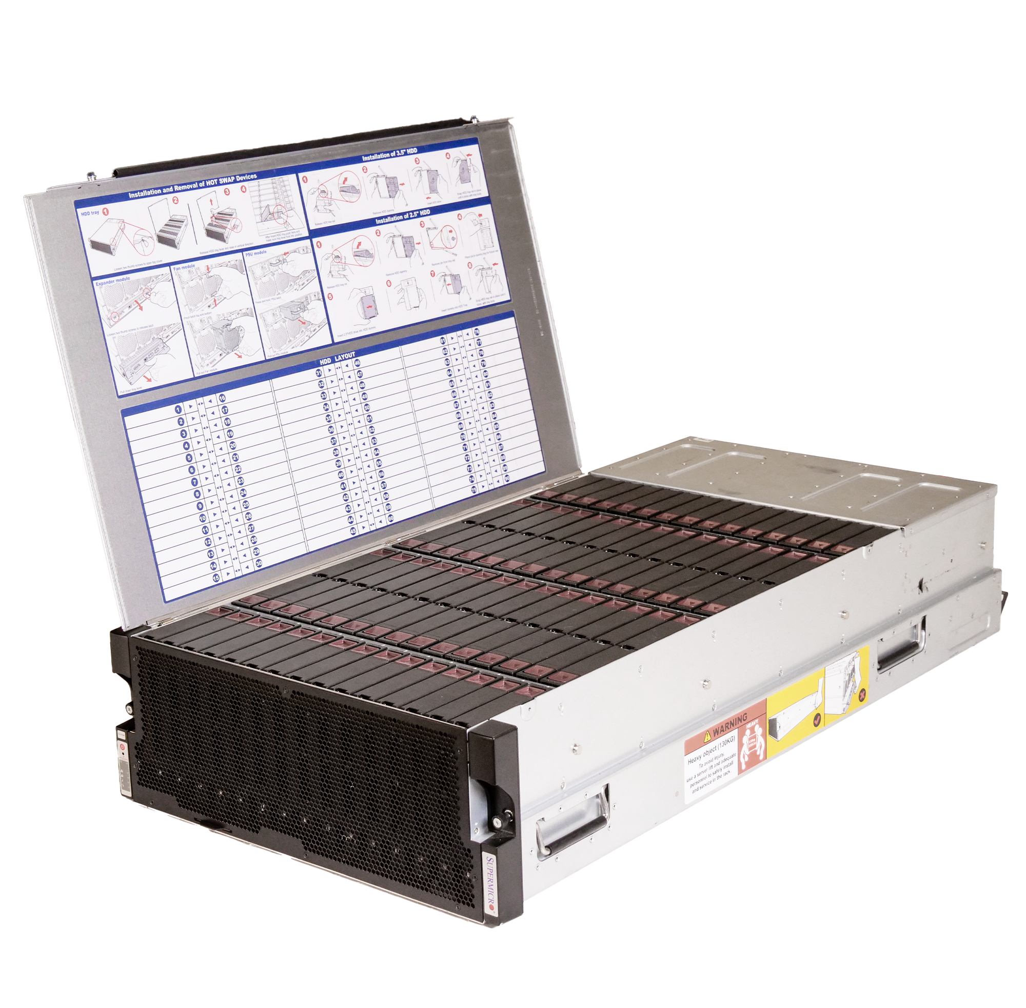 Supermicro SuperChassis 90-Bay SATA/SAS JBOD 4U Rackmount Top-Load Disk Shelf Storage Array 946ED-R2KJBOD | 90-Bay JBOD Enclosure | Up to 2.5PB Grade B