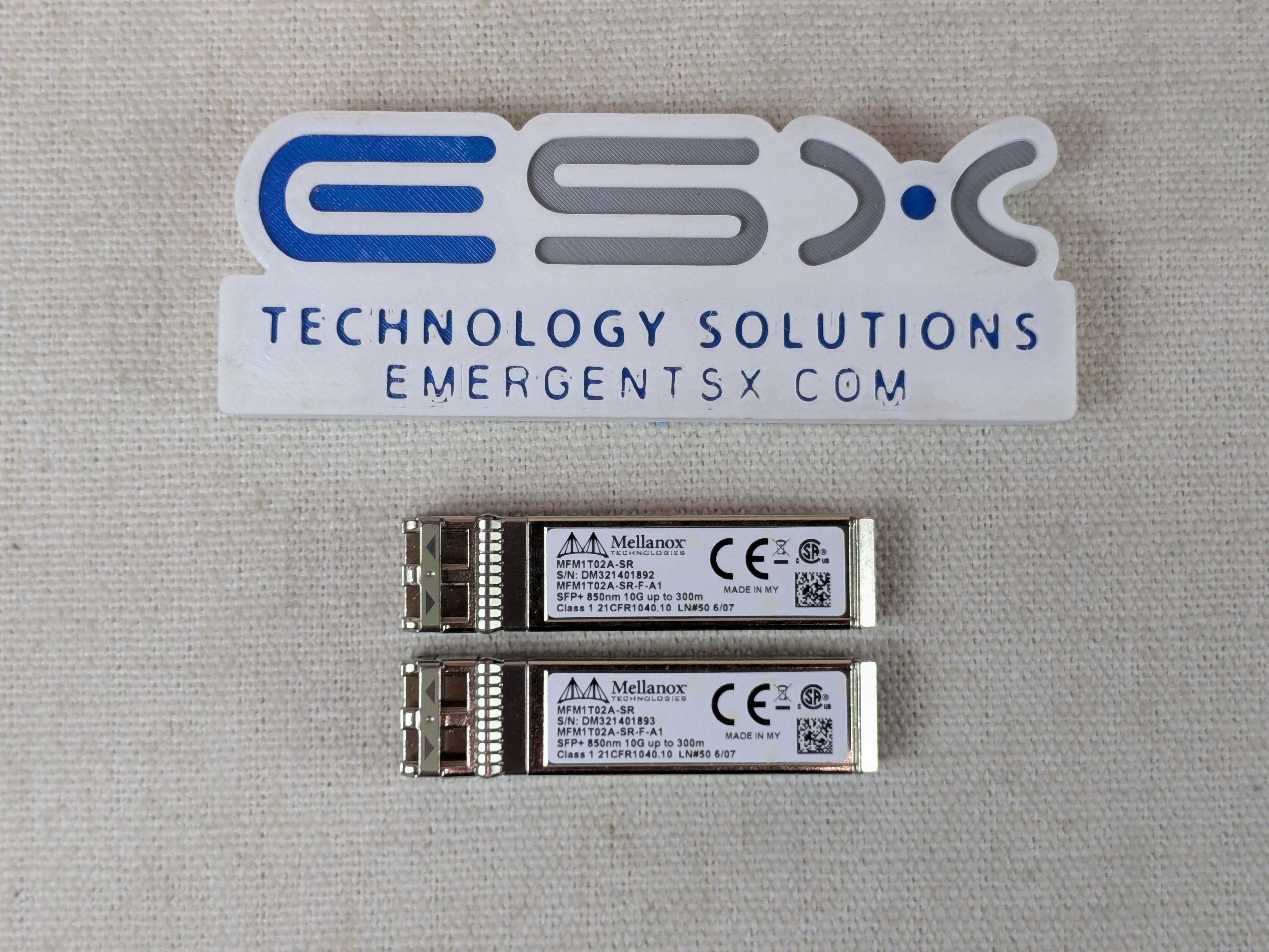 Lot of 2x Mellanox MFM1T02A-SR 10G SFP+ SR 850nm Optical Transceiver Module