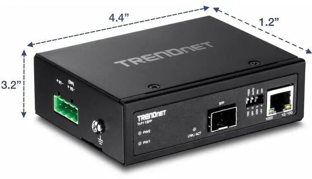 Alt view image 7 of 9 - TRENDnet Hardened Industrial 100/1000 Base-T To SFP Media Converter, DIN-Rail And Wall Mount Hardware Included, Multi Or Single Mode Fiber, Power Supply Sold Separately, Black, TI-F11SFP