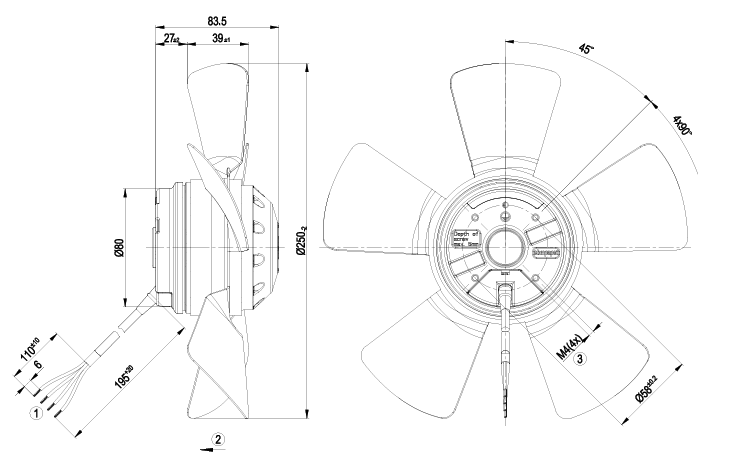A2E250-AE65-55 ebm papst AC AXIAL FAN