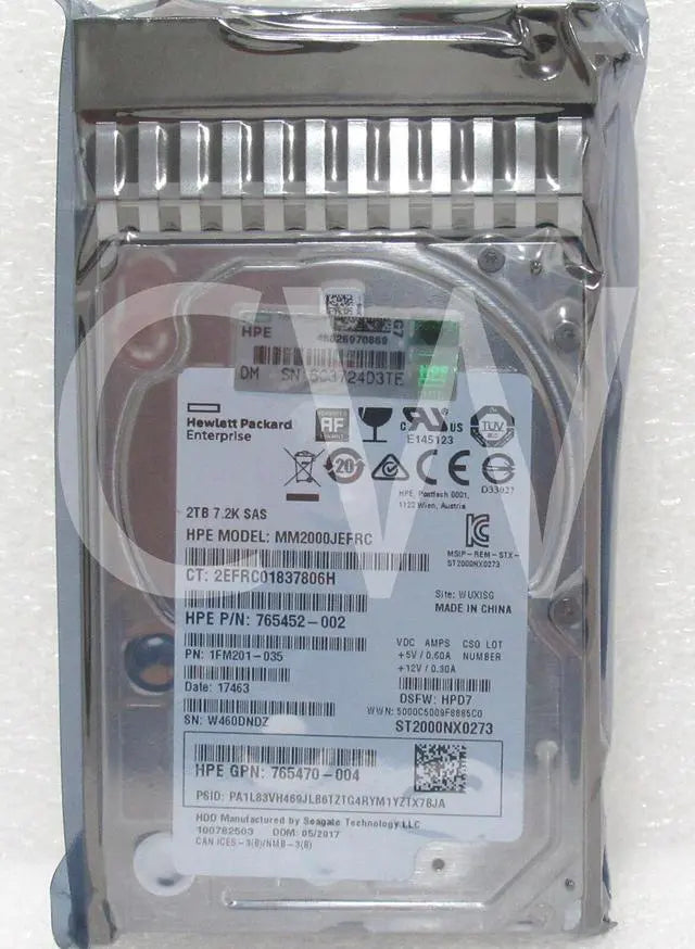 765466-B21 765452-002 HPE MSA 2TB 7.2K RPM 12Gbps Dual Port 2.5" SAS Hard Drive