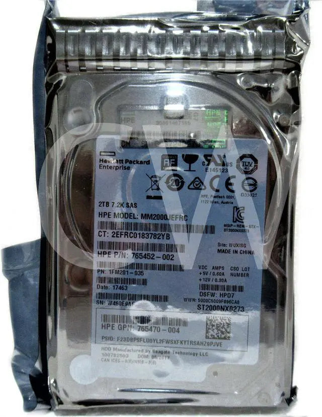765873-001 765466-B21 HPE 2TB 7200RPM 12Gbps 2.5" SAS HDD Hard Drive