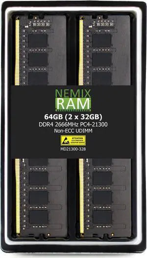 NEMIX RAM 64GB (2X32GB) DDR4 3200MHZ PC4-25600 2Rx8 1.2V ECC Unbuffered UDIMM Desktop PC Memory KIT