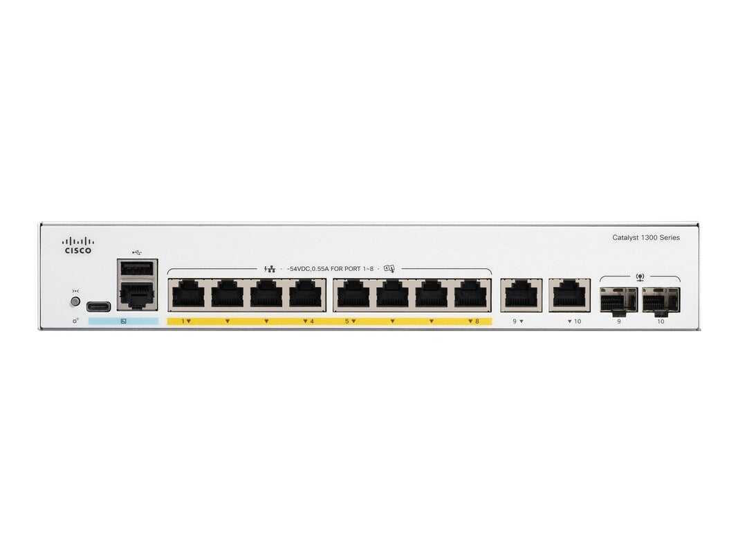 Cisco Catalyst C1300-8FP-2G 8-Port PoE+ Switch with Combo Uplinks