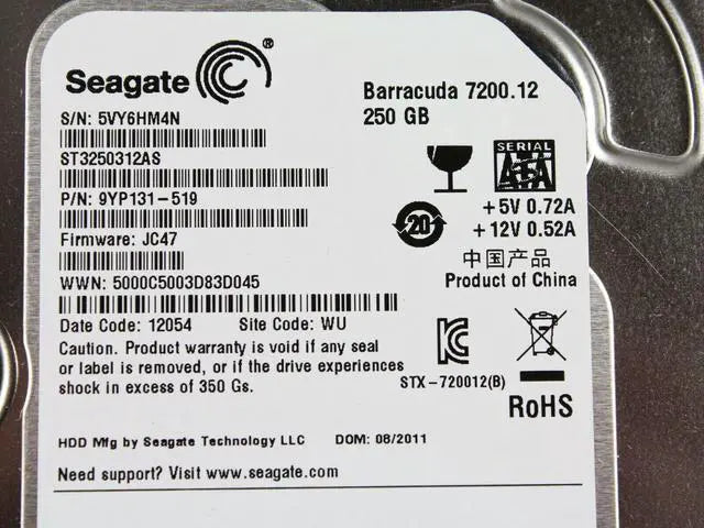 IB-168SK-B Trayless Rack SATA HDD Seagate ST3250312AS 250GB 7.2K 3.5" 6G