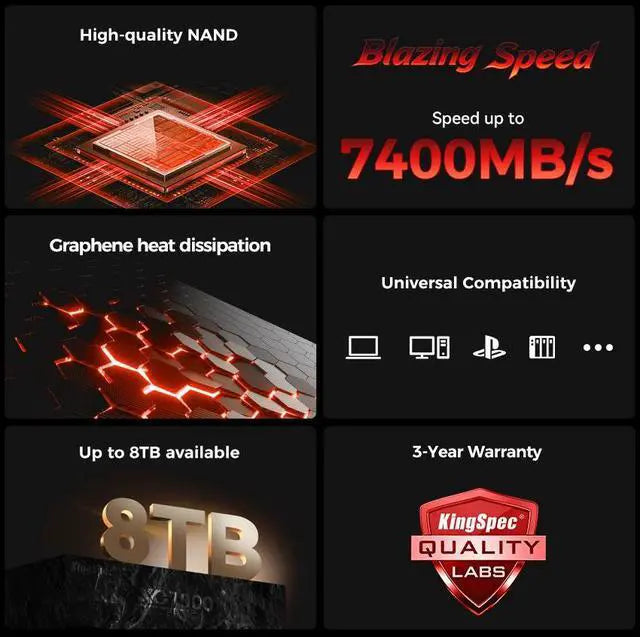 KingSpec XG 7000 4TB M.2 2280 PCIe Gen 4.0x4 NVME 1.4 Speed up to 7400MB/s Write Speed Up to 6600MB/s Internal Solid State Drive for PS5 PC Desktop Laptop Game-Player Non-Heatsink