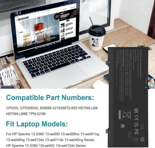 Alt view image 5 of 5 - 11.55V Battery for HP CP03XL CPO3XL CP03060XL HSTNN-LB8E 929066-421 929072-855 HSTNN-LB8
