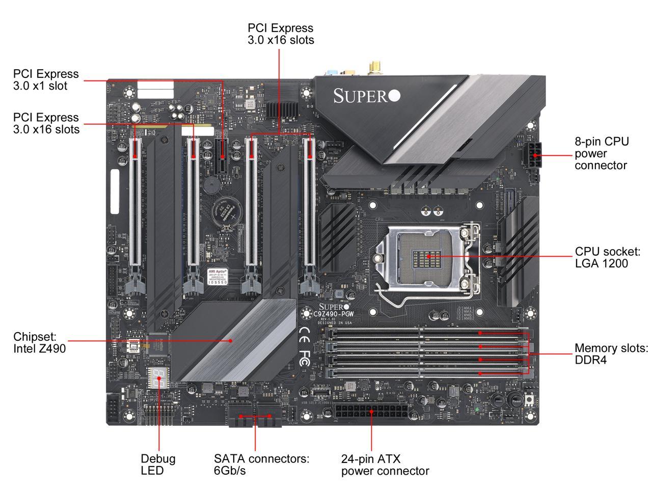 **NEW RETAIL BOX**Supermicro C9Z490-PGW 10th Gen Socket LGA 1200 Wi-Fi Four PCI-e x16 Two M.2 NVMe USB 3.2 Gen2 Motherboard Retail Box