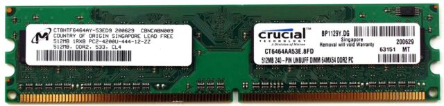 Crucial 512MB 240-Pin DDR2 SDRAM DDR2 533 (PC2 4200) Desktop Memory Model CT6464AA53E