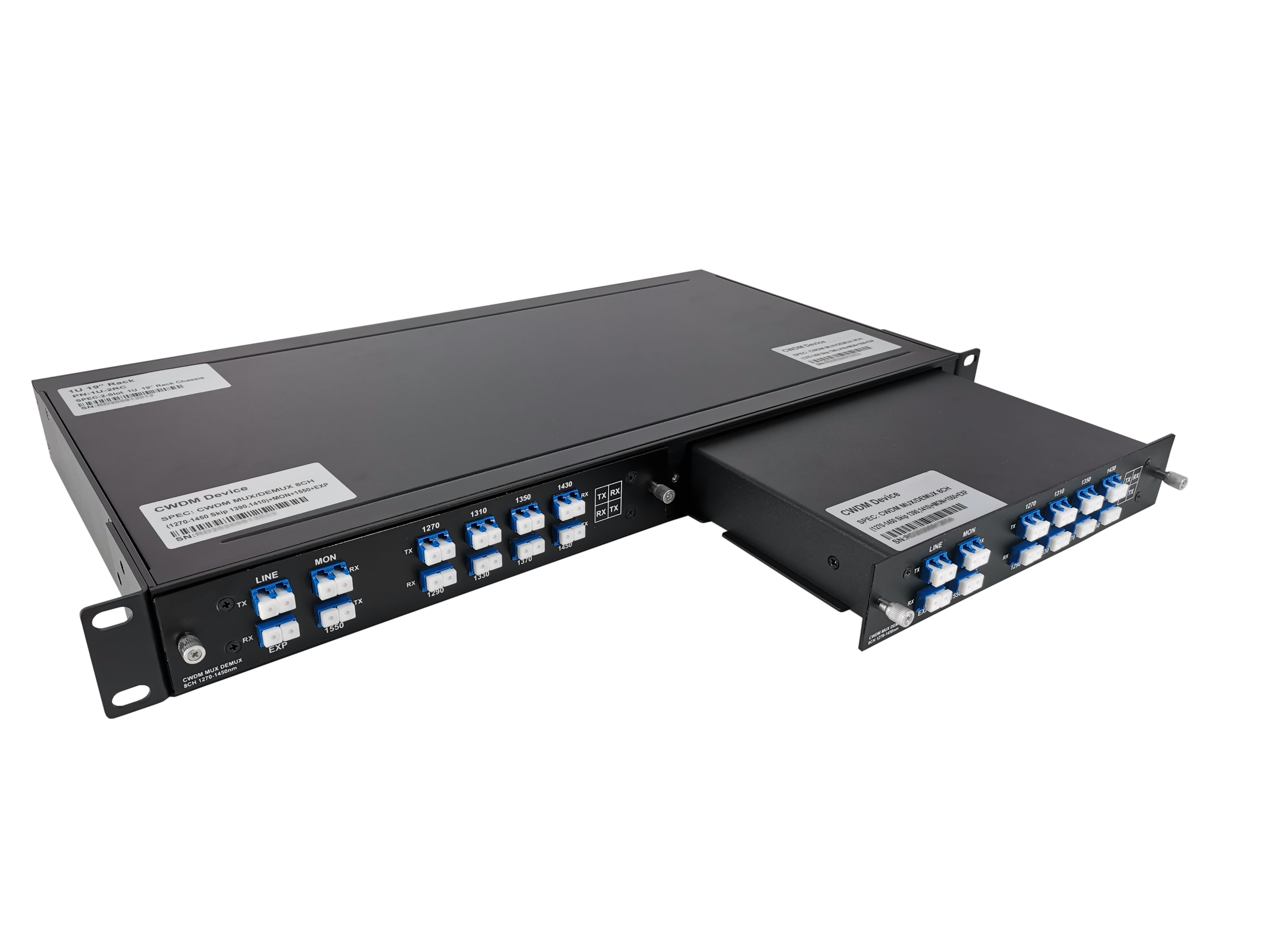 8CH with Monitor and Expansion Port, LC/UPC, Dual Fiber, Low Insertion Loss CWDM Mux Demux, FMU Series Plug-in Module