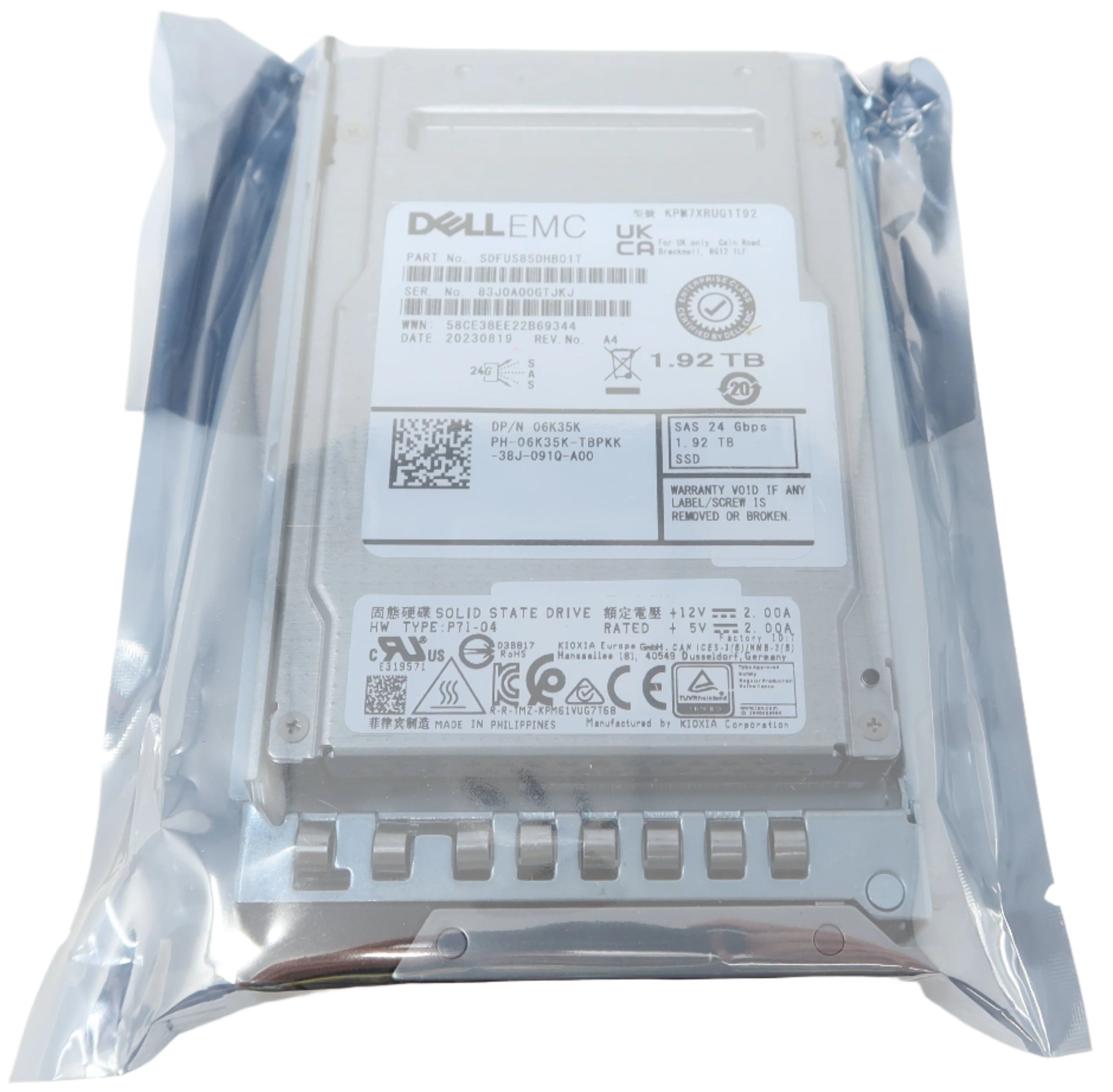 KPM7XRUG1T92 Dell Kioxia PM7-R 1.92TB SAS 24Gb/s SIE 2.5" SSD 06K35K 6K35K