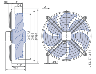FN050-VDW.4I.A7P1 ZIEHL-ABEGG Axial Fan 3~400V 0.84/0.54 kW 1.45-0.96 A