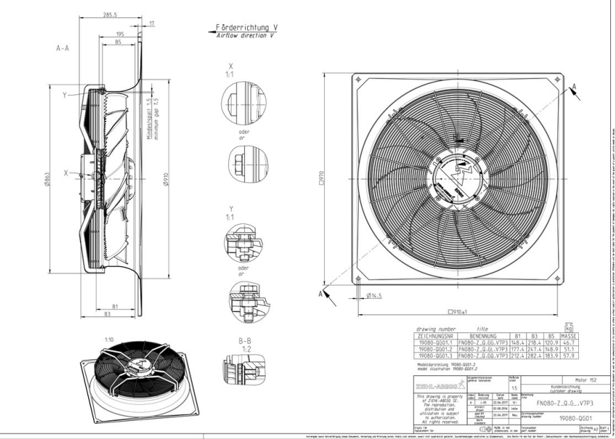 FN080-ZID.DG.A5P4 ZIEHL-ABEGG Axial Fan 3.1 kW 4.8/3.8 A 1100 rpm