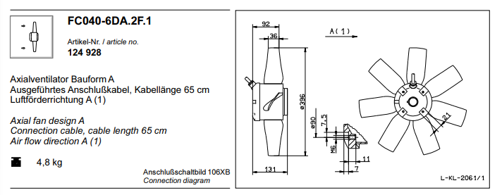 FC040-6DA.2F.1 ZIEHL-ABEGG Axial Fan 300~400V 0.11 kW 0.28A 920 rpm