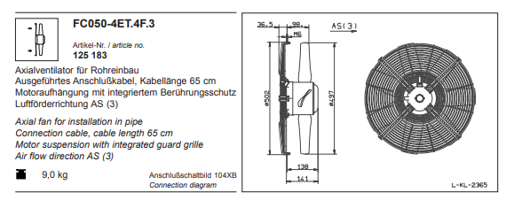 FC050-4ET.4F.3 ZIEHL-ABEGG Axial Fan 230V 0.38KW 1.9 A 1365 rpm