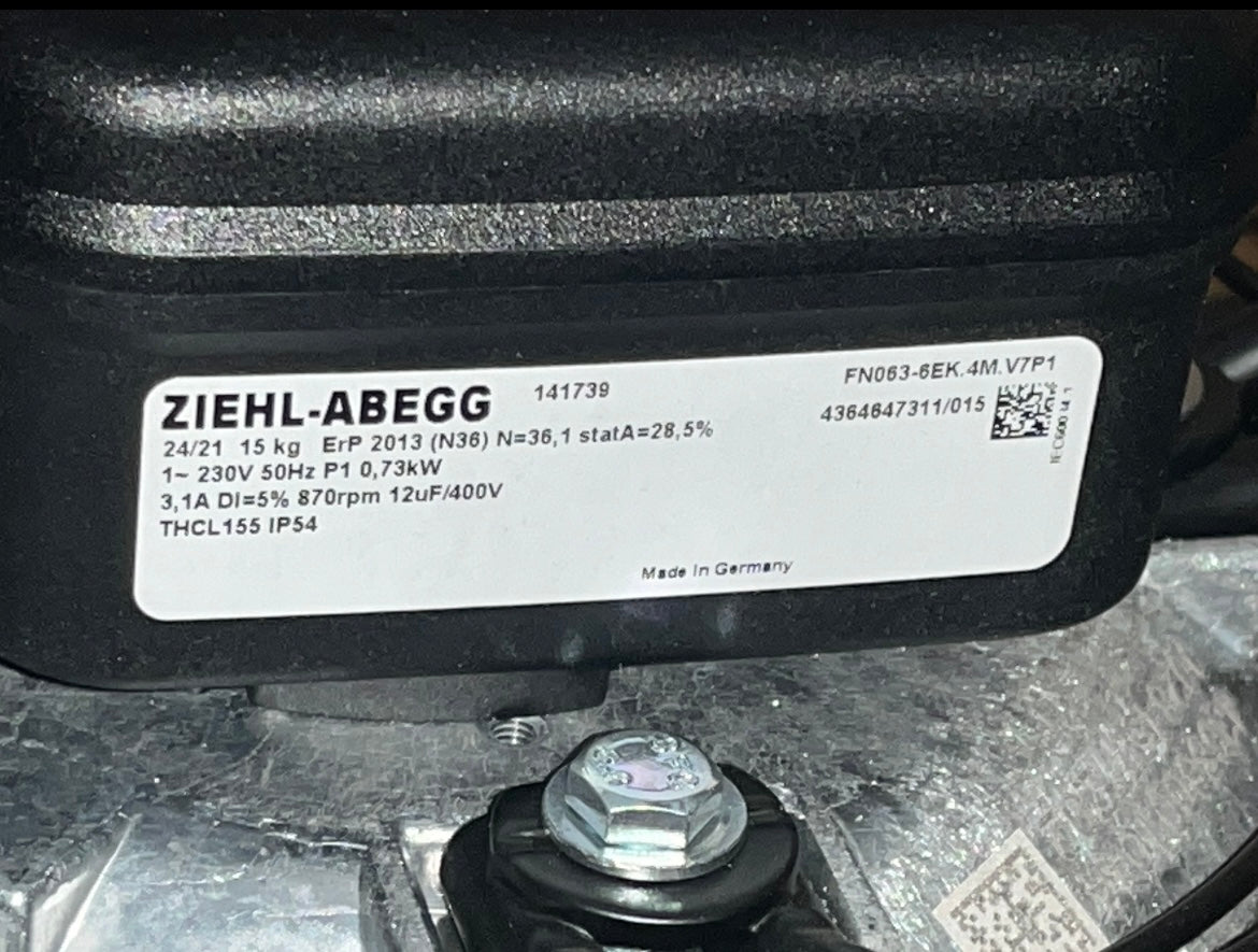 FN063-6EK.4M.V7P1 141739 ZIEHL-ABEGG Axial Fan 0.74kW Ultra-Quiet 910RPM Industrial Fan 230V