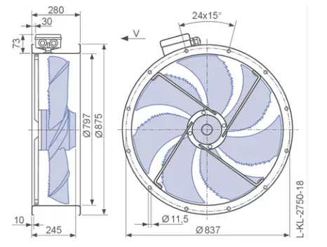 FN080-ADF.6N.V7P5 ZIEHL-ABEGG Axial Fan 3~400V 2.1/1.0 A 0.82 /0.48kW