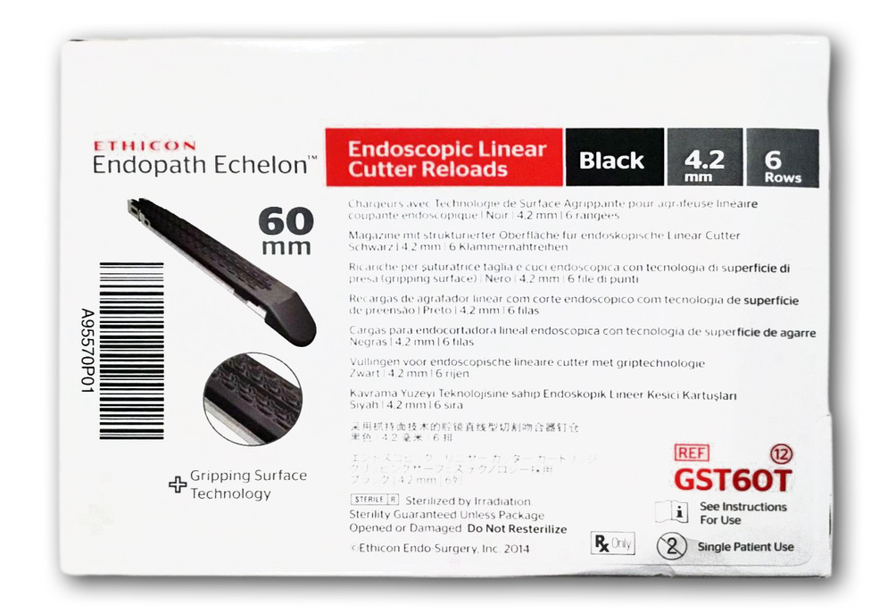 Ethicon Echelon Flex GST60T System 60 mm Reload, Black, 60mm x 4.2mm, 6 rows, Box of 12