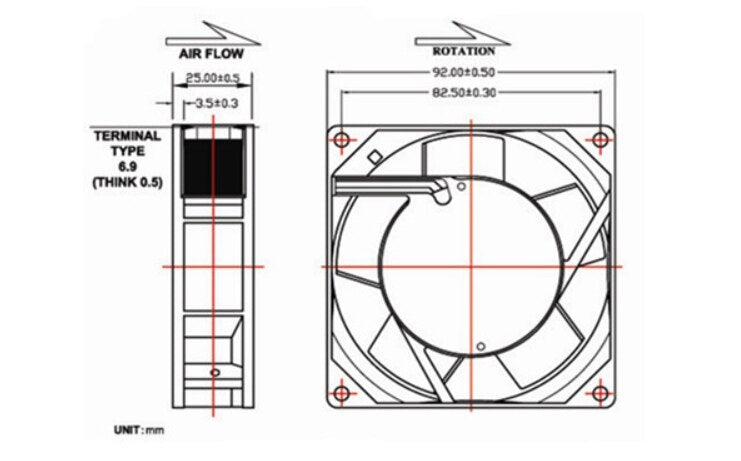 SJ92025HA1 92x92x25mm 115V AC 0.12A Axial Cooling Fan