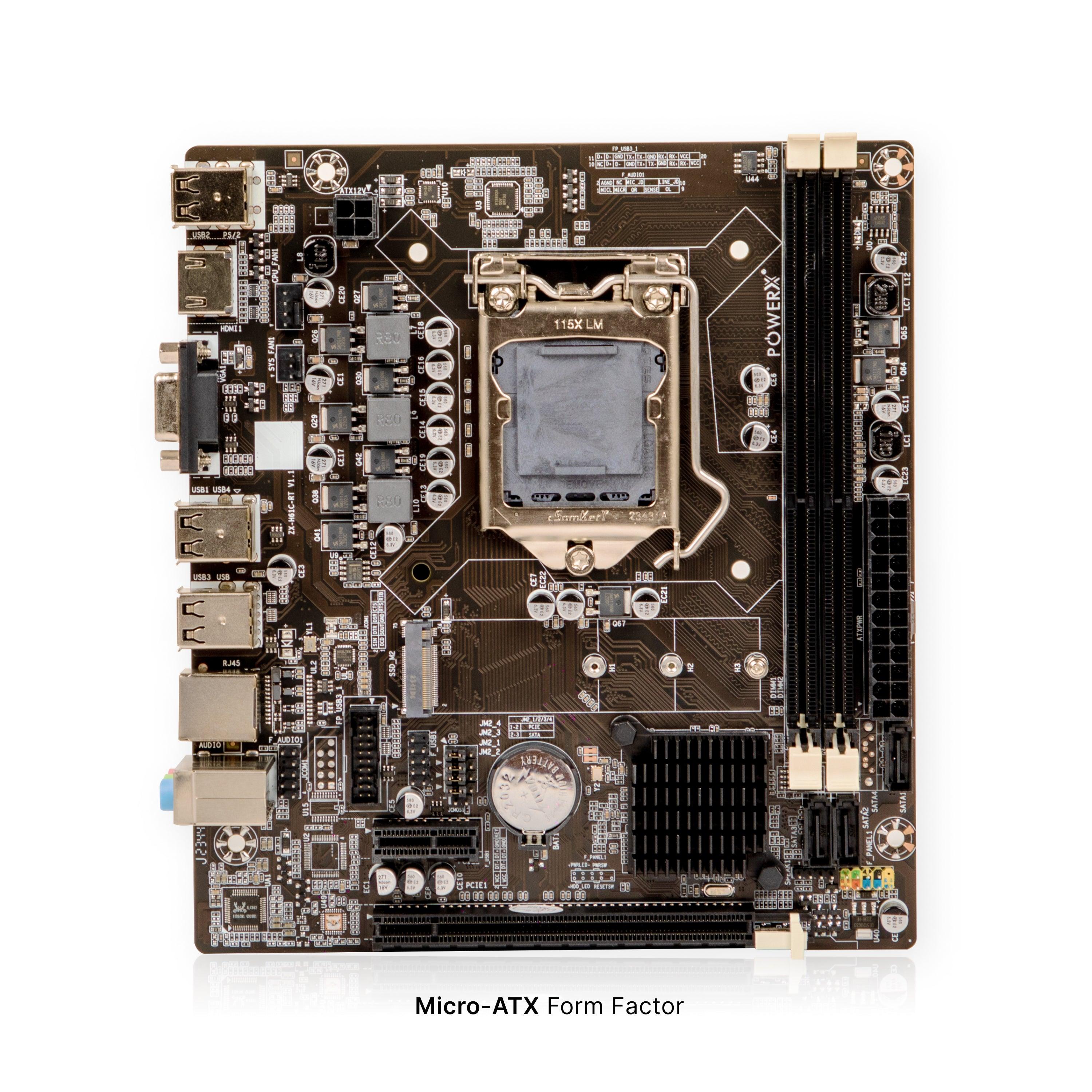 POWERX PMB-H61-DDR3 Motherboard | Intel LGA1155 Socket | DDR3 RAM | H61 Chipset | 16GB Max Memory | NVMe, HDMI, USB | Micro-ATX