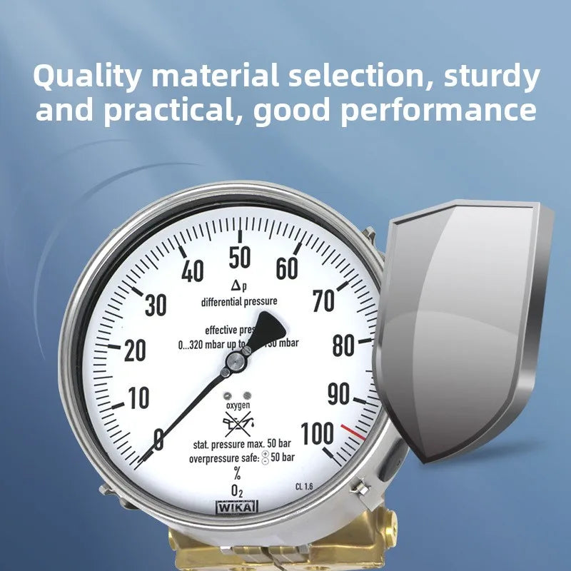 For WIKA Series 712.15.160 100mm Stainless Steel Case Differential Pressure Gauge for Gas Liquid HVAC Applications