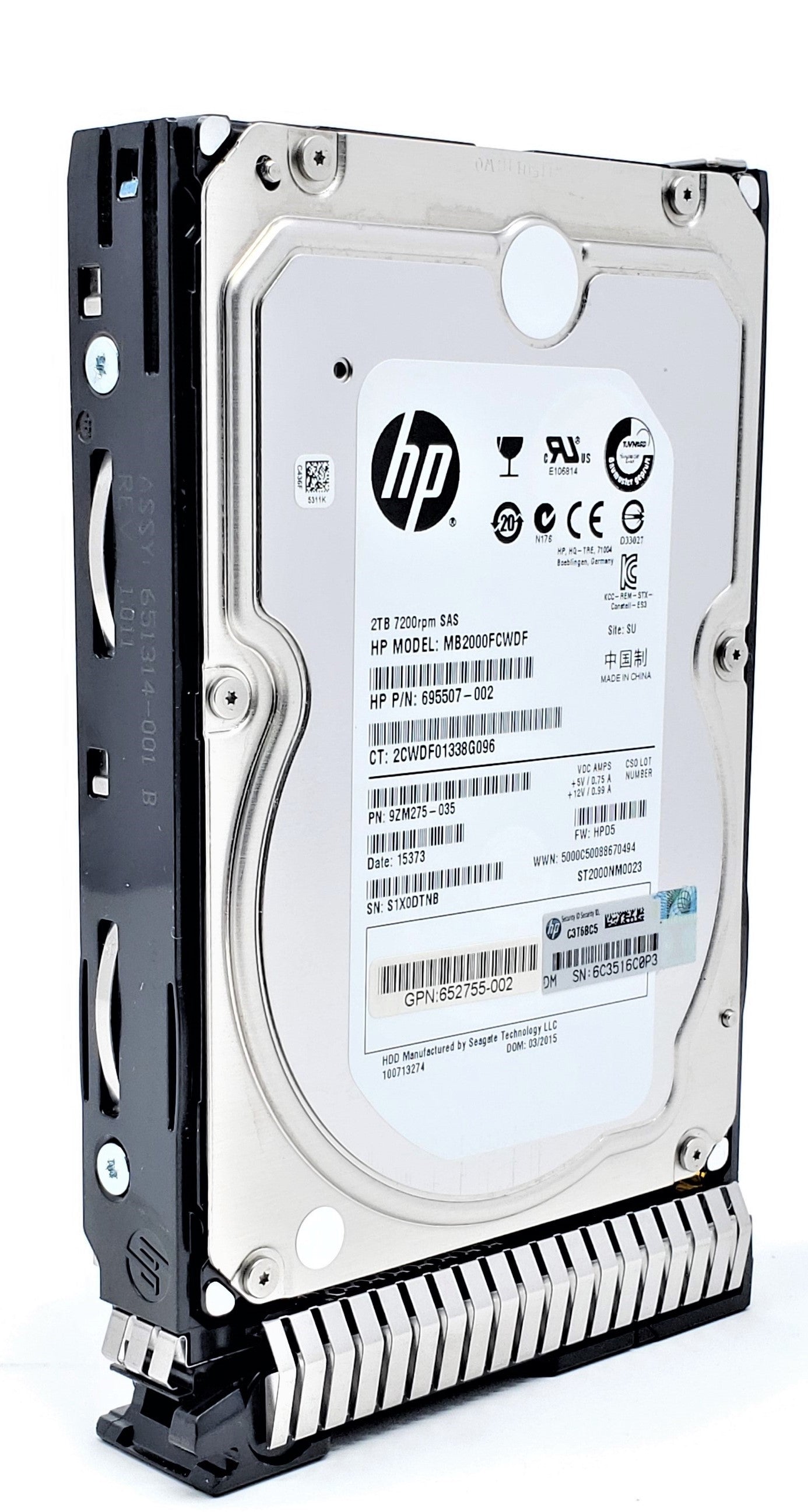 HPE MB2000FCZGH - 2TB 7.2K RPM 6G SAS LFF 3.5" Hard Drive with SC Tray for HPE ProLiant Gen8 G8 Gen9 G9 Servers