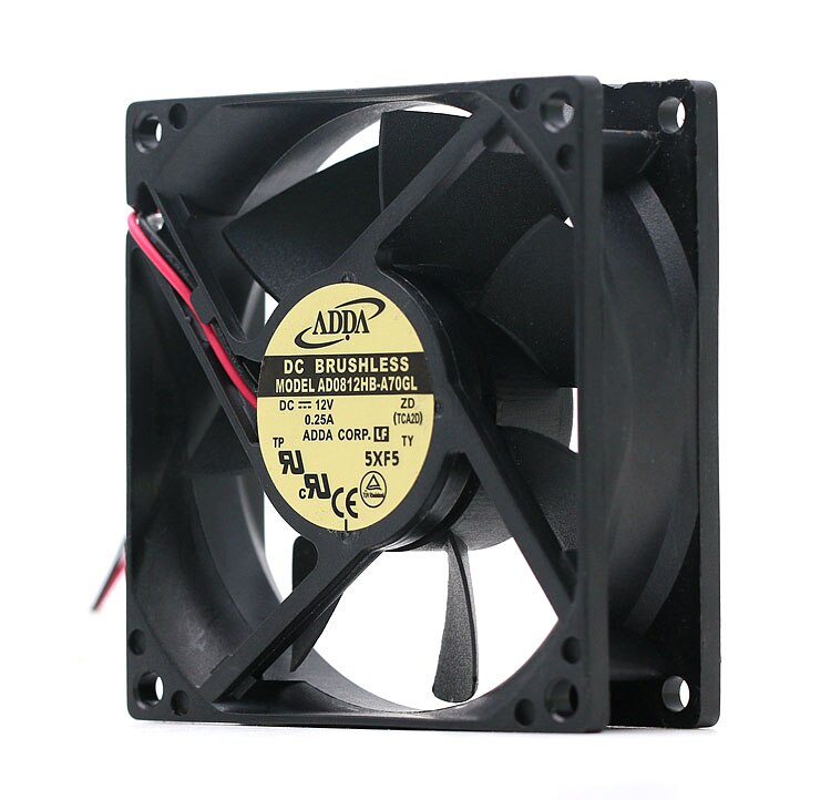 ADDA AD0812HB-A70GL 80x80x25mm 12V DC 0.25A 2-Wire Axial Cooling Fan