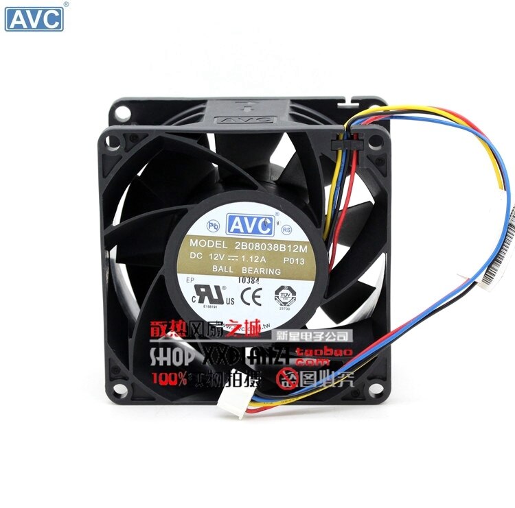 AVC 2B08038B12M 12V DC 80x80x38mm Brushless Cooling Fan