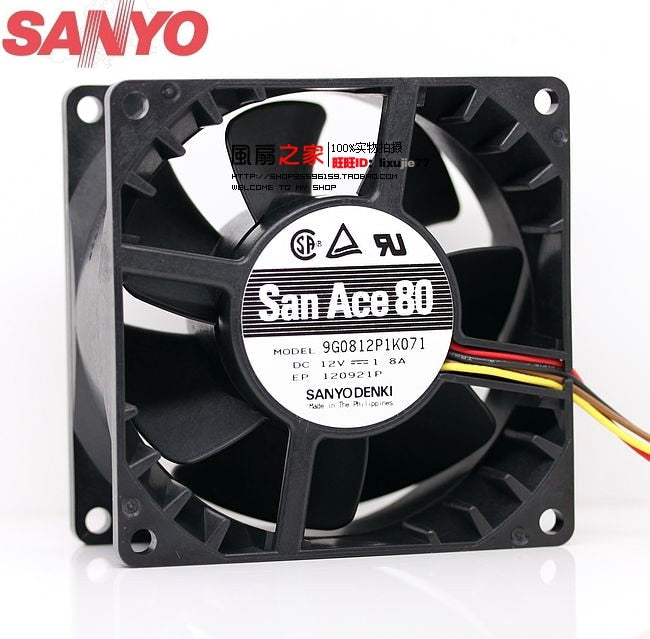 Sanyo Denki 9G0812G101 80x80x38mm 12V DC 1.8A Axial Cooling Fan