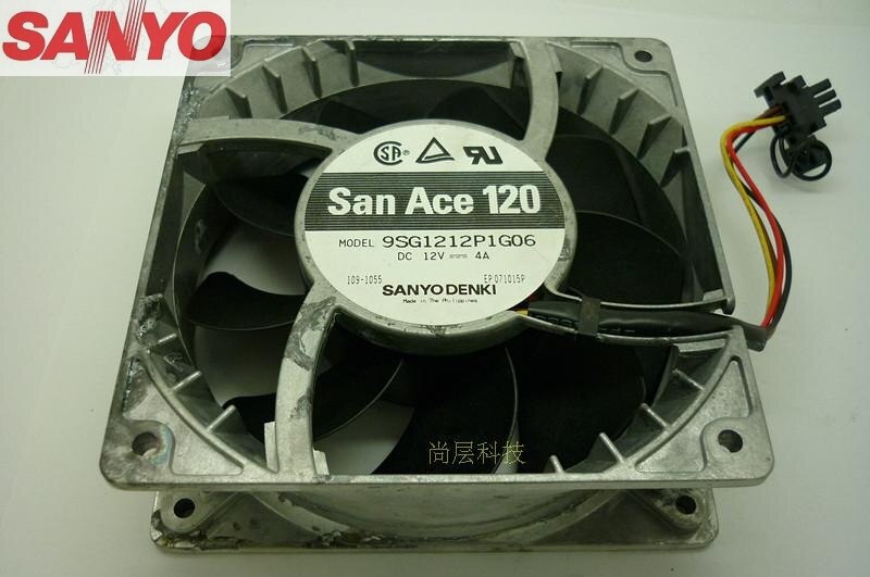 Sanyo Denki 9SG1212P1G06 120x120x38mm 12V DC 4A Axial Cooling Fan